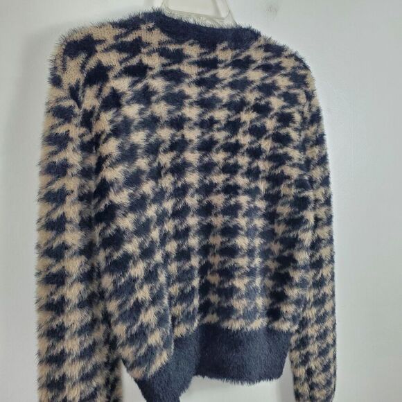 Elie Tahari Faux Fur Houndstooth Button Up Sweater Fuzzy Jacket Womens Sz S - Picture 8 of 11